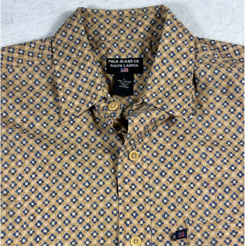 Vintage Polo Jeans Co Ralph Lauren Floral Shirt Mens S 90s Y2K Flag AOP